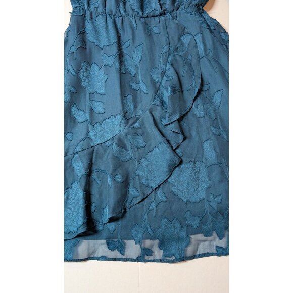 BCX Dark Fairy Floral Dress Junior XXS Tiered Ruffle Faux Wrap Textured - Picture 10 of 13